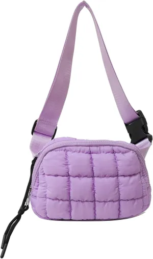 I IHAYNER Quilted Puffer Belt Bag Fanny Waist Packs Small Crossbody Bag with Adjustable Strap for Traveling Hiking Purple