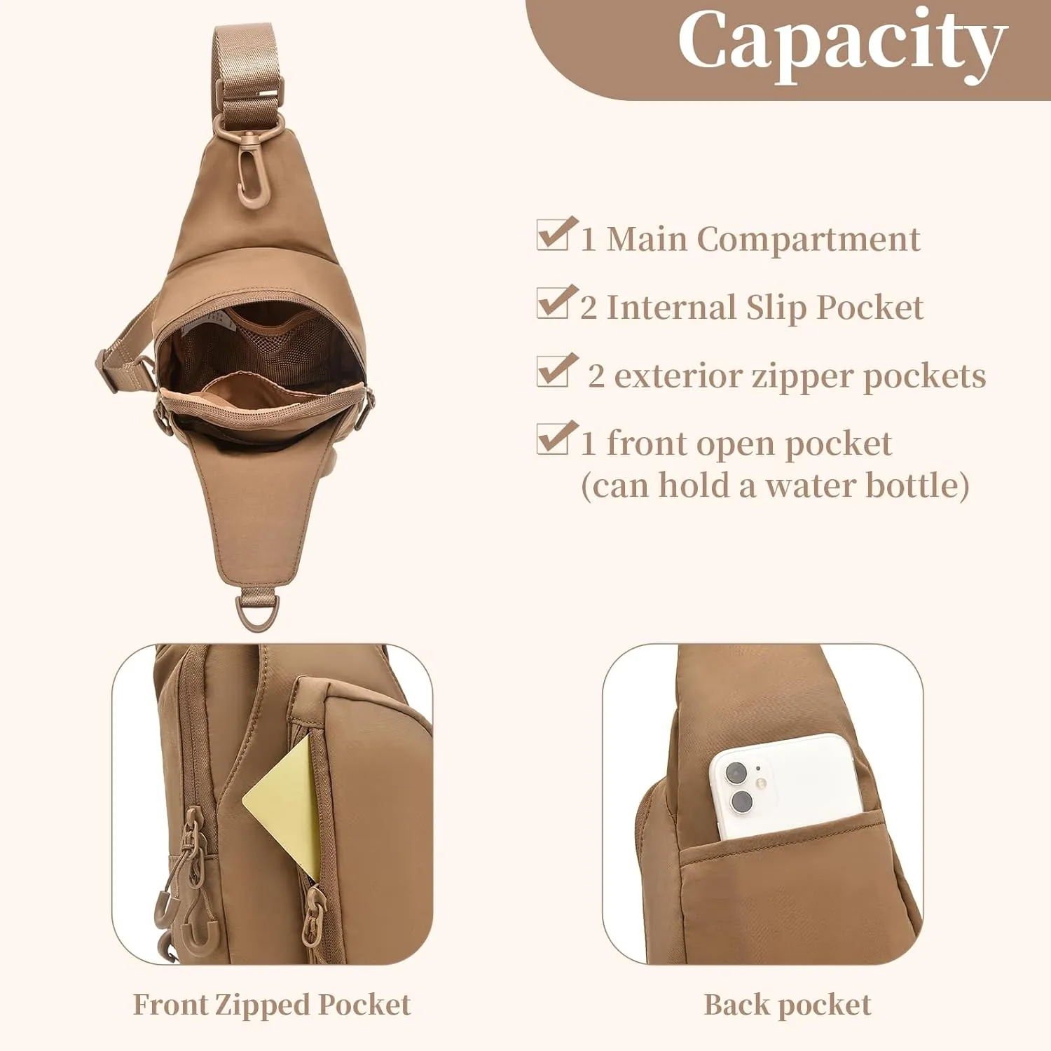 I IHAYNER Small Sling Bag for Women Crossbody Bags Fanny Pack Chest Bag for Travel Lightweight Casual Backpack for Hiking Dark Black