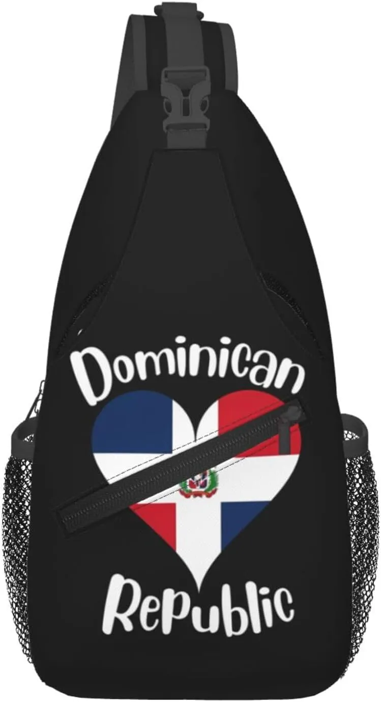 I Love Dominican Republic Crossbody Bag Cross Chest Bag Adjustable Sling Backpack Sports Gym Shoulder Bags Travel Cycling Daypack Diagonally Casual Rucksack