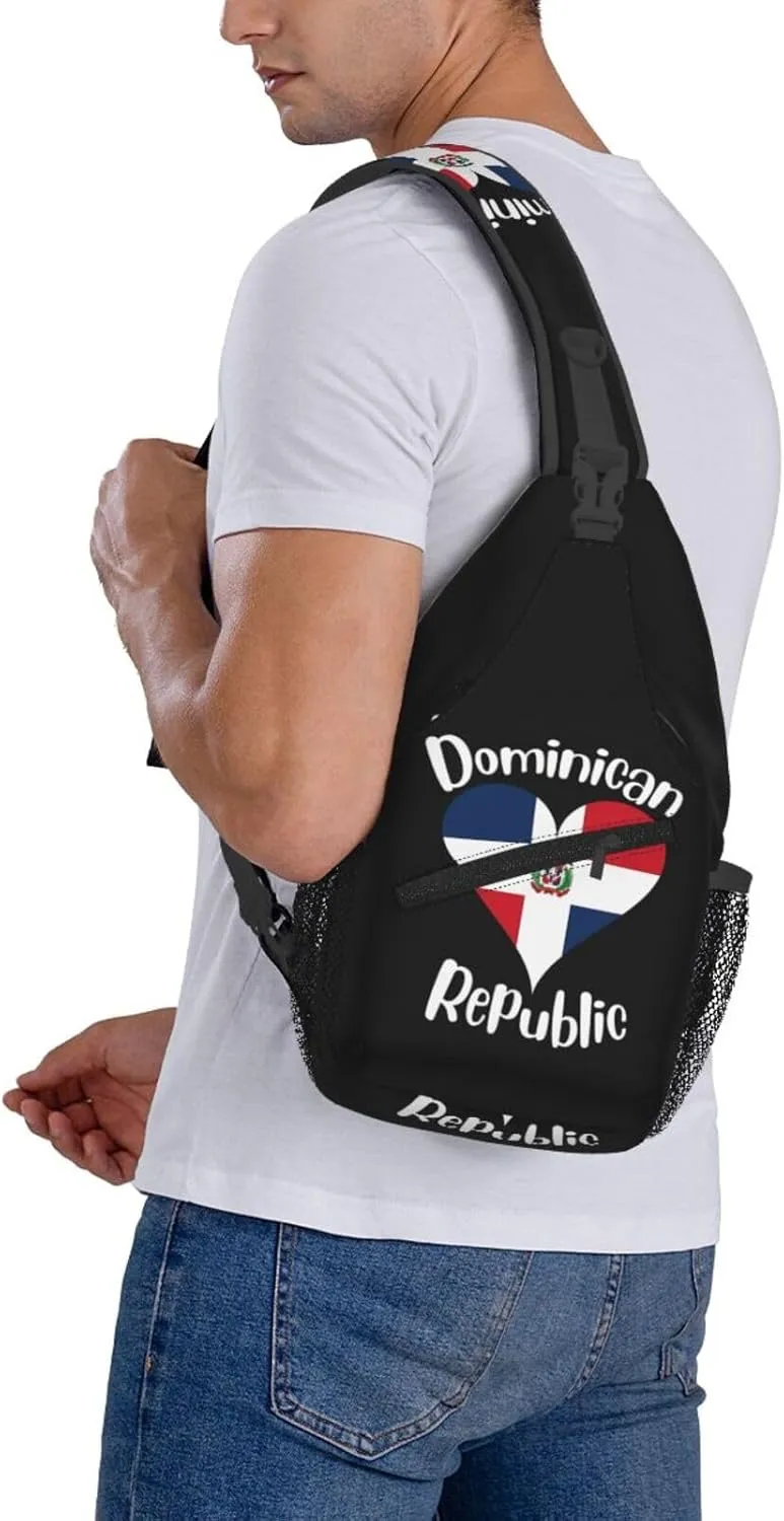I Love Dominican Republic Crossbody Bag Cross Chest Bag Adjustable Sling Backpack Sports Gym Shoulder Bags Travel Cycling Daypack Diagonally Casual Rucksack