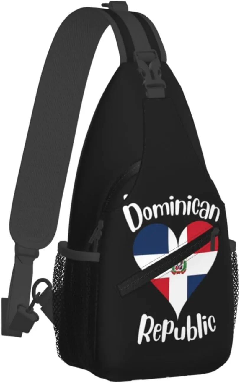 I Love Dominican Republic Crossbody Bag Cross Chest Bag Adjustable Sling Backpack Sports Gym Shoulder Bags Travel Cycling Daypack Diagonally Casual Rucksack