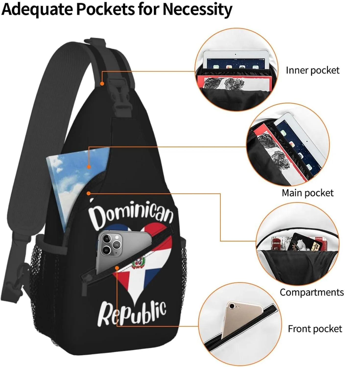 I Love Dominican Republic Crossbody Bag Cross Chest Bag Adjustable Sling Backpack Sports Gym Shoulder Bags Travel Cycling Daypack Diagonally Casual Rucksack