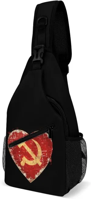 I Love Soviet Union Heart USSR Flag Sling Bag for Men Women Durable Crossbody Backpack Chest Bag Daypack for Travel Hiking