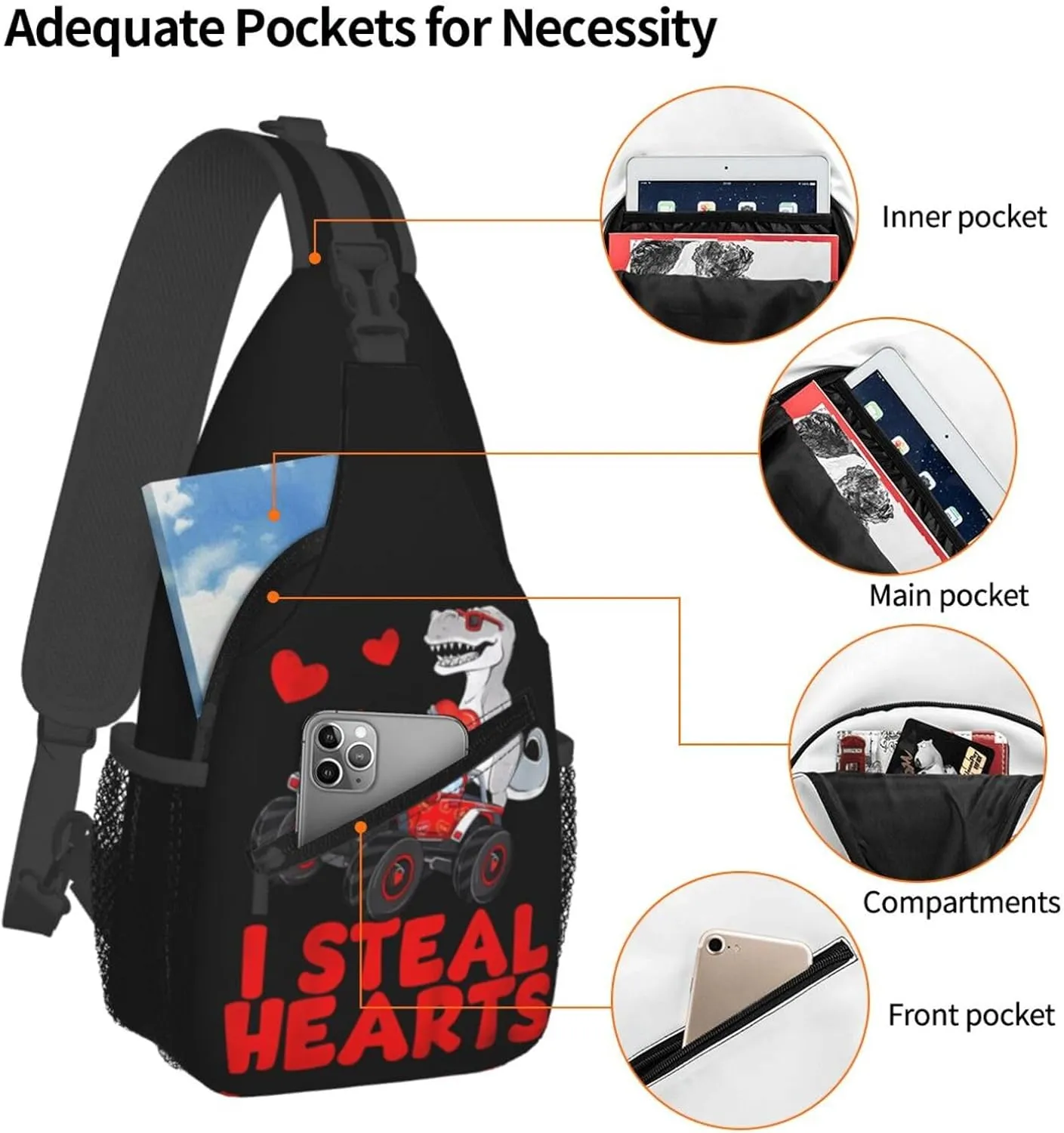 I Steal Hearts Chest Sling Bag Crossbody Shoulder Backpack Bag Gym Cycling Travel Hiking Daypack Cross Bag