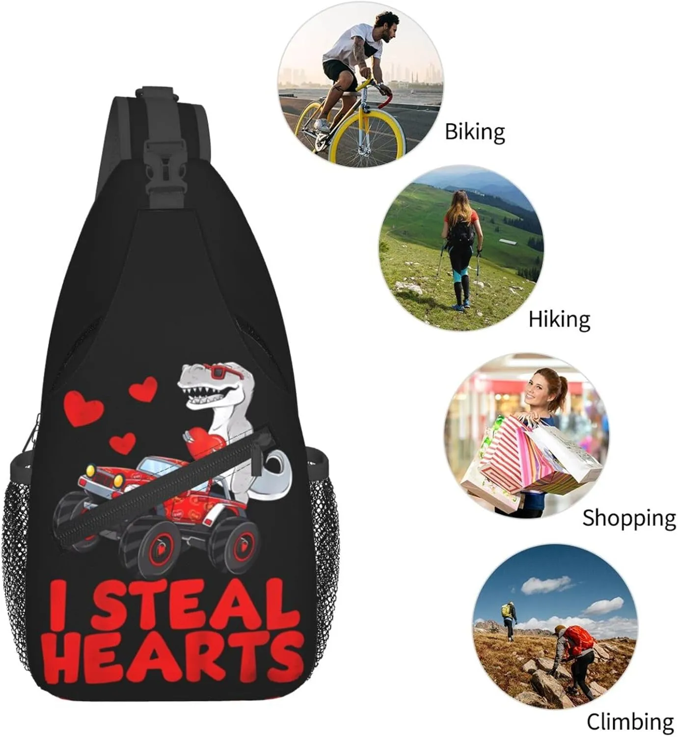 I Steal Hearts Chest Sling Bag Crossbody Shoulder Backpack Bag Gym Cycling Travel Hiking Daypack Cross Bag