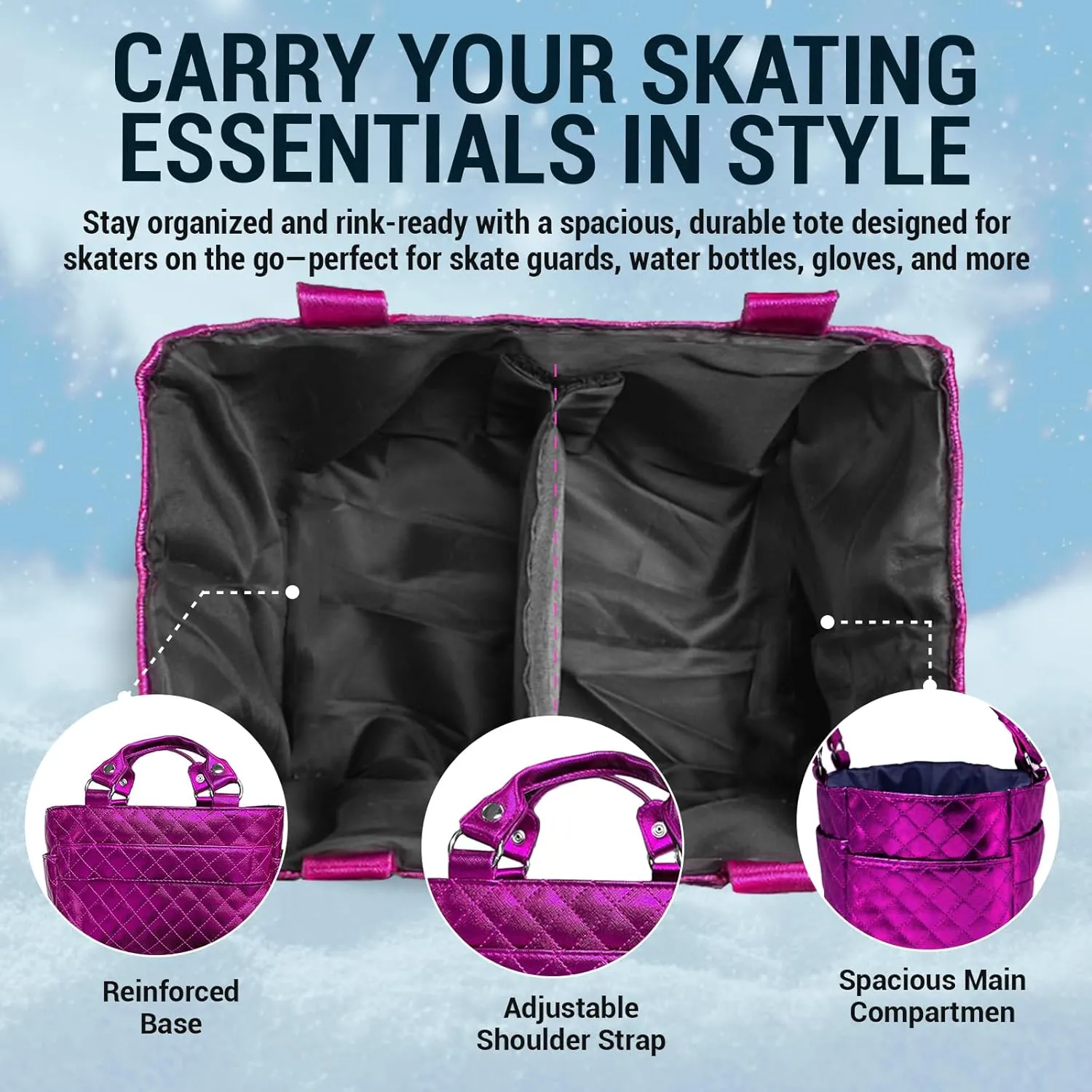 Ice Skate Bag Tote | Skate Bag Organizer with Multi-purpose Pockets | Ideal for Water Bottle, Gloves & Accessories