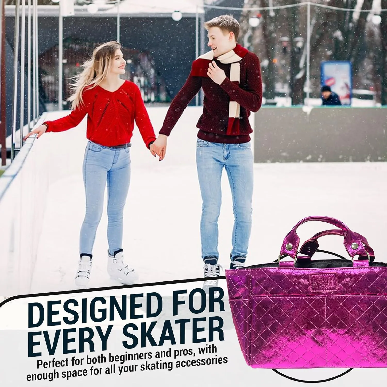 Ice Skate Bag Tote | Skate Bag Organizer with Multi-purpose Pockets | Ideal for Water Bottle, Gloves & Accessories