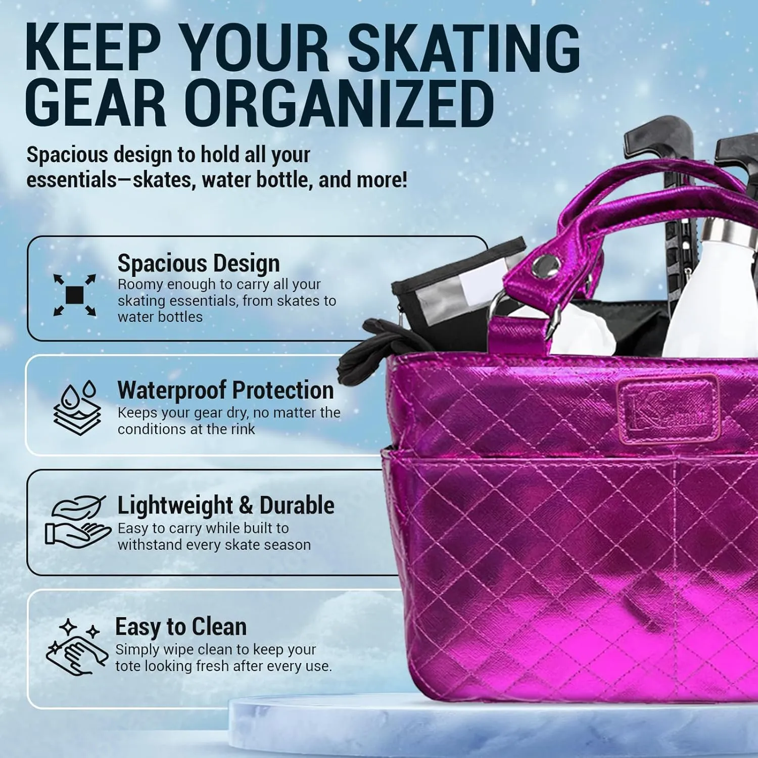 Ice Skate Bag Tote | Skate Bag Organizer with Multi-purpose Pockets | Ideal for Water Bottle, Gloves & Accessories