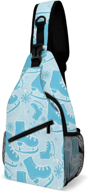 Ice-Skate Figure Skating Shoes Printed Crossbody Bags Casual Sling Backpack with Adjustable Strap for Women Men