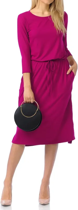 iconic luxe Women's Relaxed Midi Dress with Elastic Waist