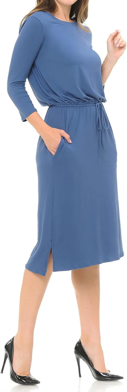 iconic luxe Women's Relaxed Midi Dress with Elastic Waist