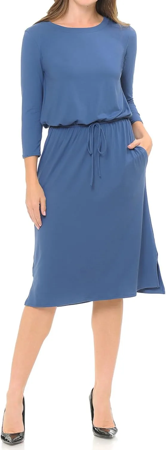 iconic luxe Women's Relaxed Midi Dress with Elastic Waist