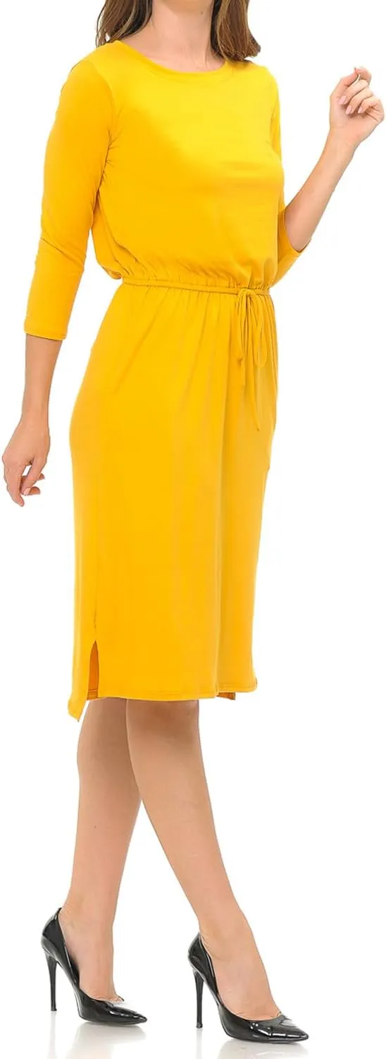 iconic luxe Women's Relaxed Midi Dress with Elastic Waist