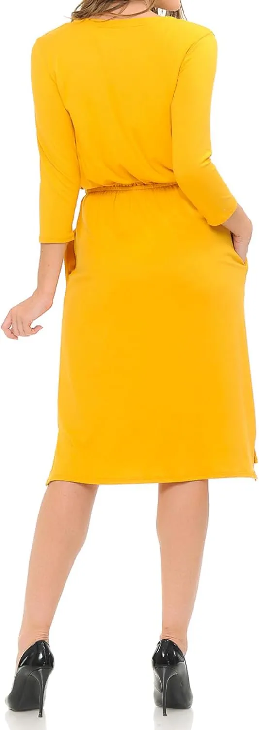 iconic luxe Women's Relaxed Midi Dress with Elastic Waist