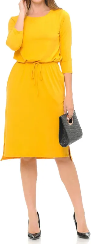 iconic luxe Women's Relaxed Midi Dress with Elastic Waist