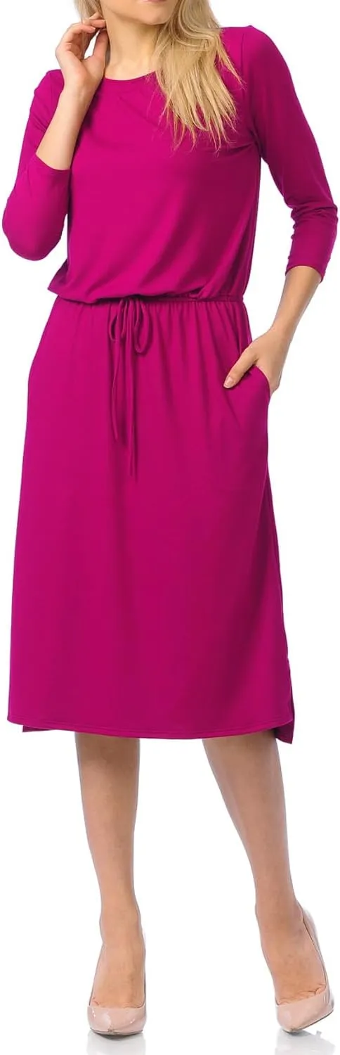 iconic luxe Women's Relaxed Midi Dress with Elastic Waist