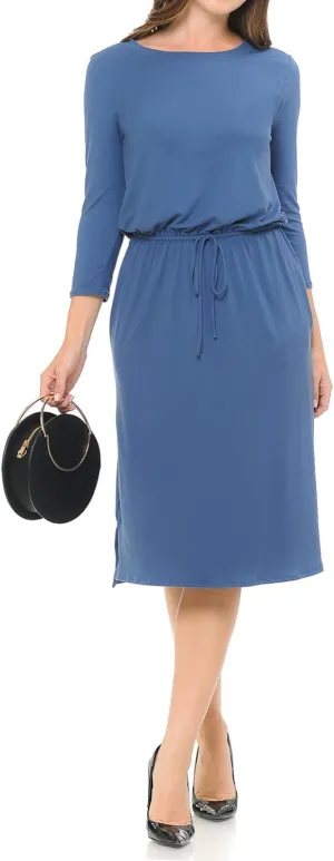 iconic luxe Women's Relaxed Midi Dress with Elastic Waist