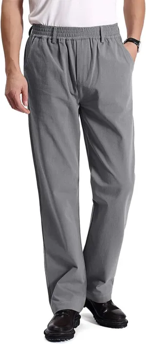 IDEALSANXUN Mens Casual Elastic Waist Twill Pants