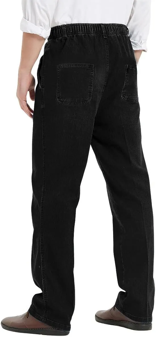 IDEALSANXUN Mens Elastic Waist Jeans with Zipper and Button