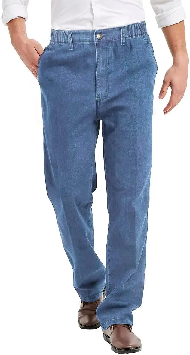 IDEALSANXUN Mens Elastic Waist Jeans with Zipper and Button