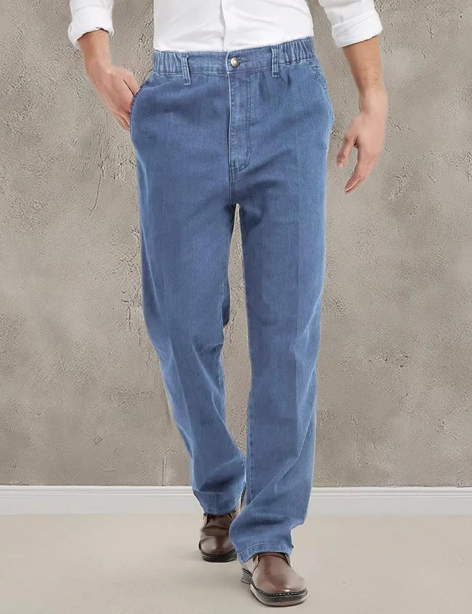 IDEALSANXUN Mens Elastic Waist Jeans with Zipper and Button