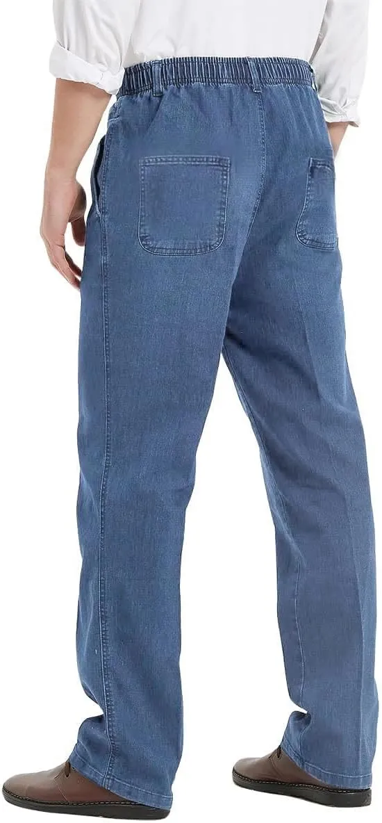 IDEALSANXUN Mens Elastic Waist Jeans with Zipper and Button