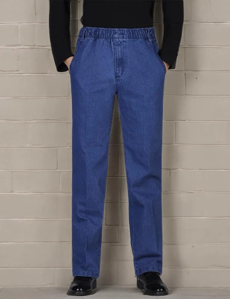 IDEALSANXUN Men’s Elastic Waist Loose Fit Denim Pants Casual Solid Jeans Trouser