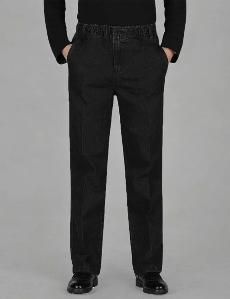 IDEALSANXUN Men’s Elastic Waist Loose Fit Denim Pants Casual Solid Jeans Trouser
