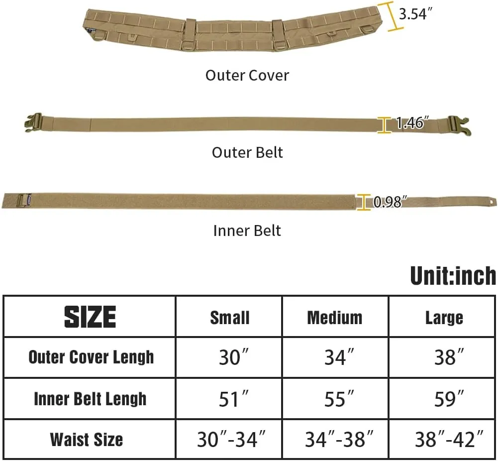 IDOGEAR Tactical Belt MOLLE Military Belt Modular Rigger's Belt Adjustable Combat Belt With Inner Belt And Outer Belt Set