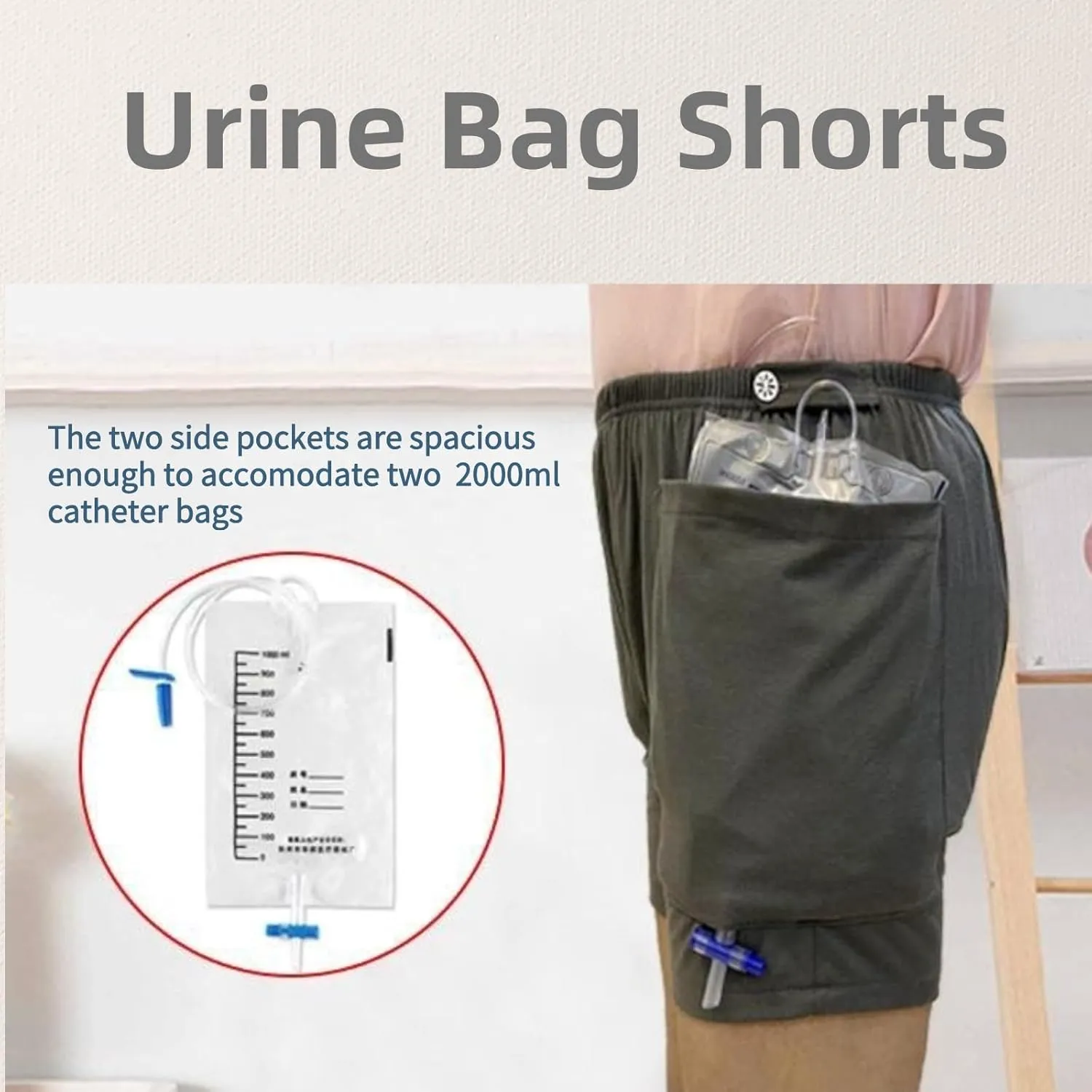 Incontinence Care Trousers, Catheter Leg Bag Shorts with Urine Bag Pockets for Men/Women, Ostomy Drainage Bag Underwear for Elderly(Wowen-L)