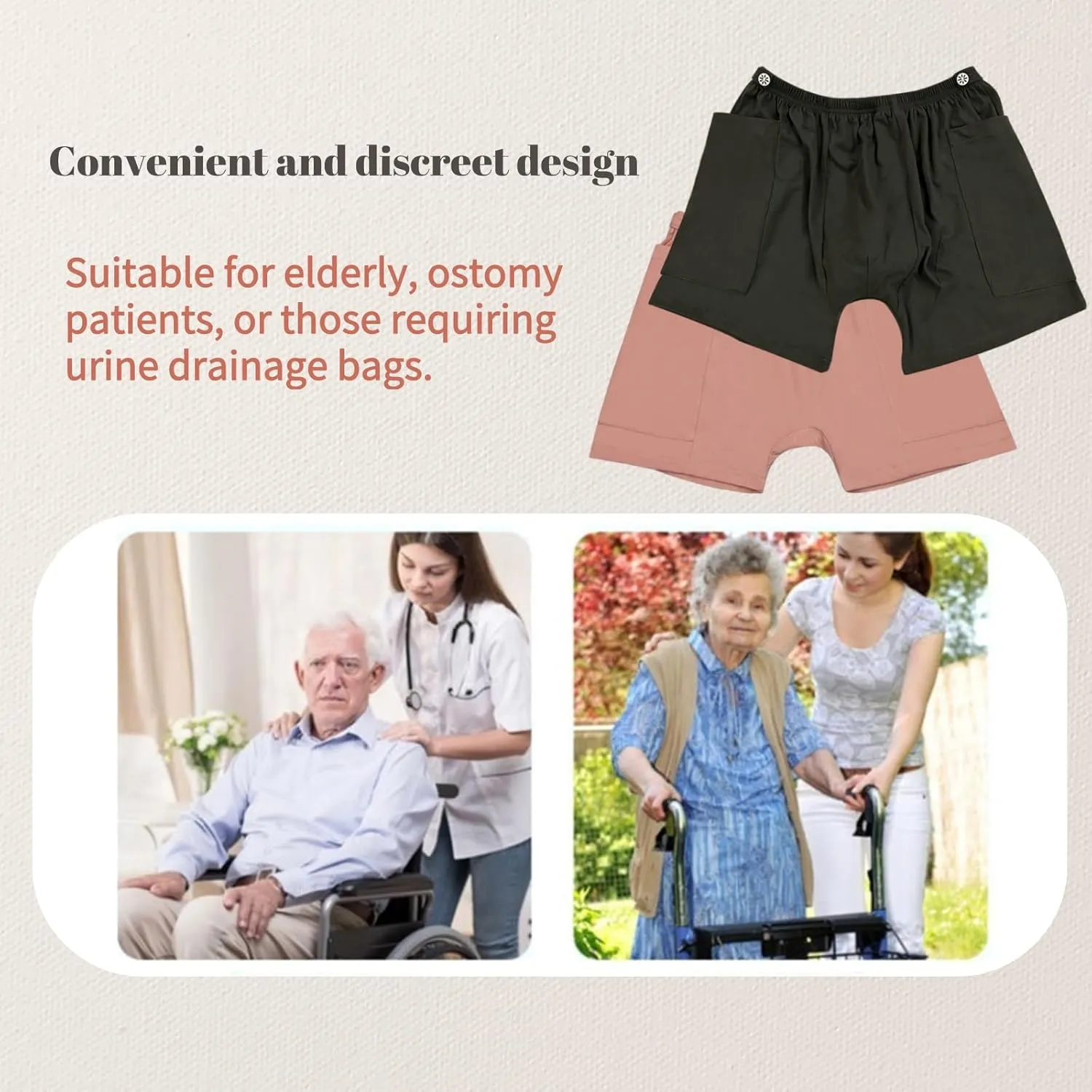 Incontinence Care Trousers, Catheter Leg Bag Shorts with Urine Bag Pockets for Men/Women, Ostomy Drainage Bag Underwear for Elderly(Wowen-L)
