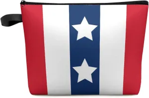 Independence Day White American Star Cosmetic Bags for Women, Flag Day White Red Stripes Grain Small Makeup Bag for Purse, Waterproof Travel Toiletry Bag Accessories Organizer, 1PCS