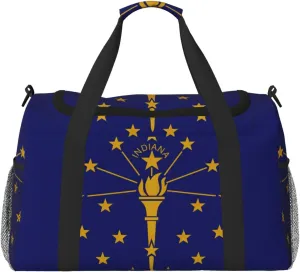 Indiana State Flag Travel Bag, Weekender Bags For Women Men For Outdoor Adventures, Ideal For Camping And Hiking