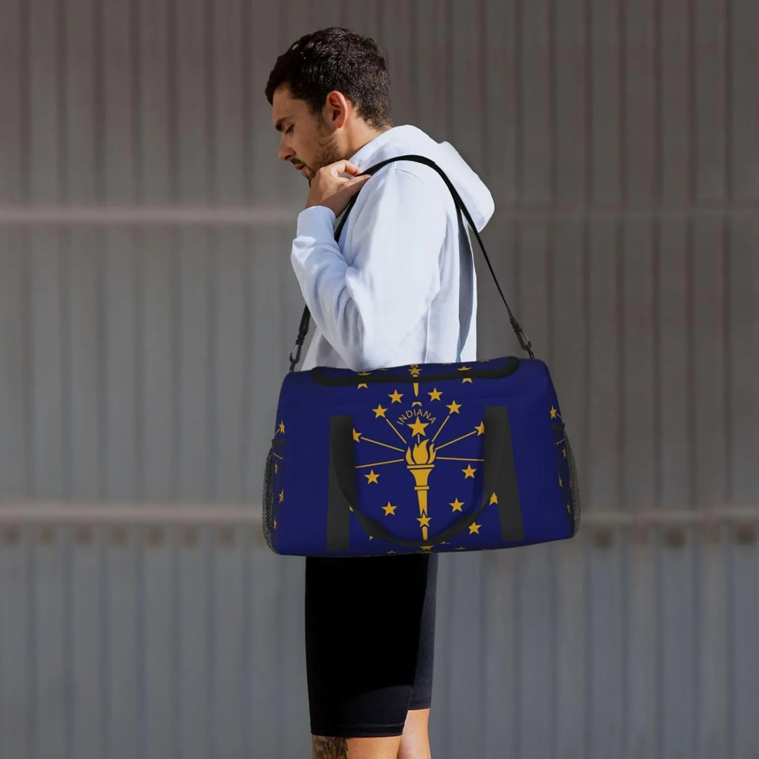 Indiana State Flag Travel Bag, Weekender Bags For Women Men For Outdoor Adventures, Ideal For Camping And Hiking