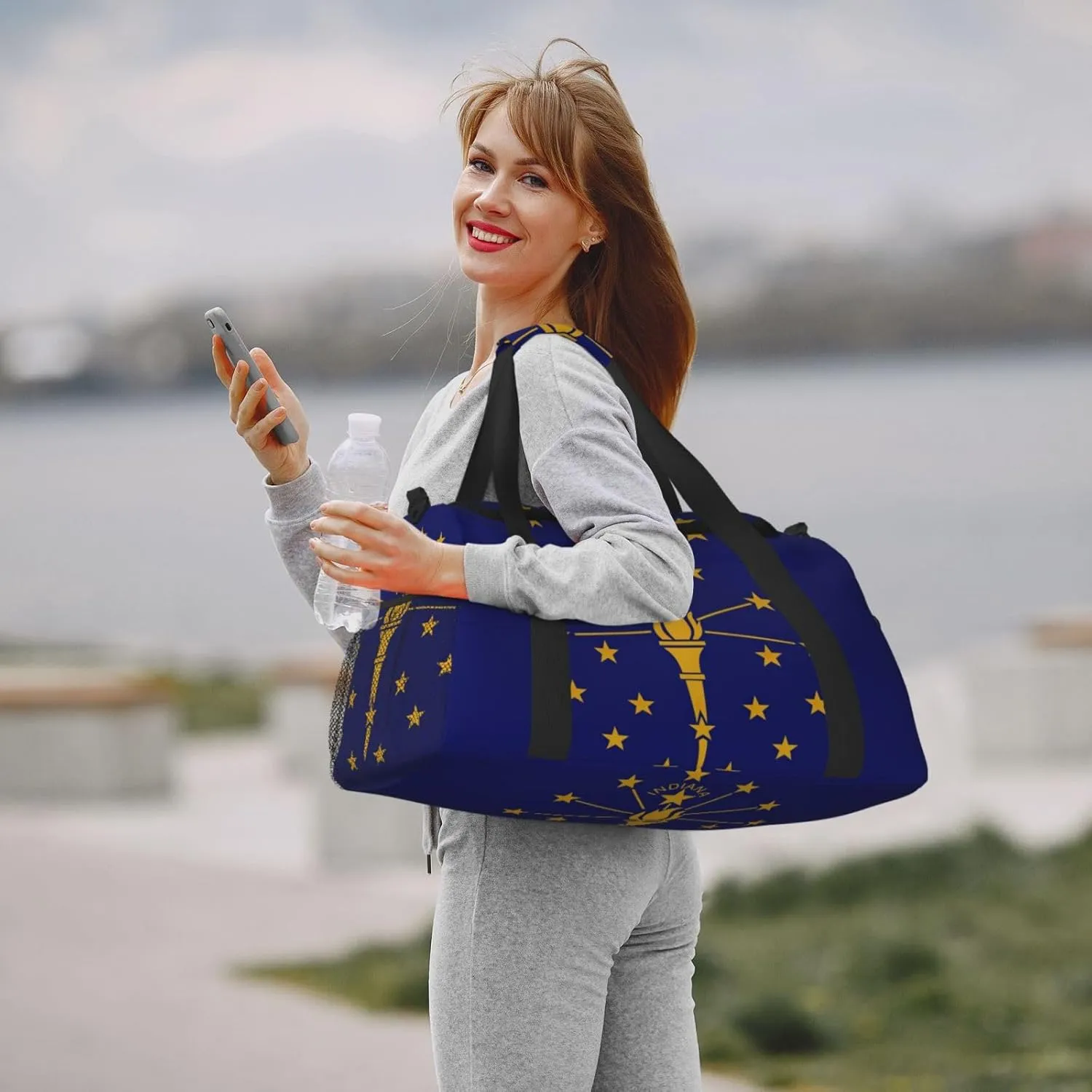Indiana State Flag Travel Bag, Weekender Bags For Women Men For Outdoor Adventures, Ideal For Camping And Hiking