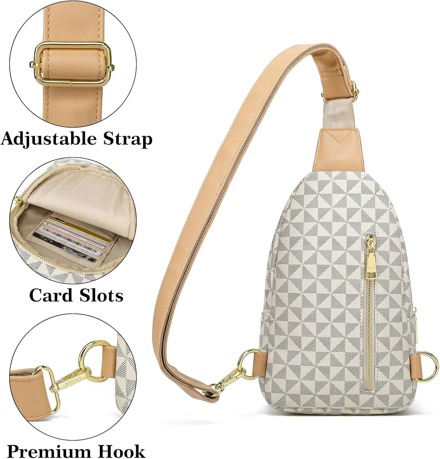 INICAT Crossbody Sling Bags Fanny Packs Leather Purses Chest Bag for Women