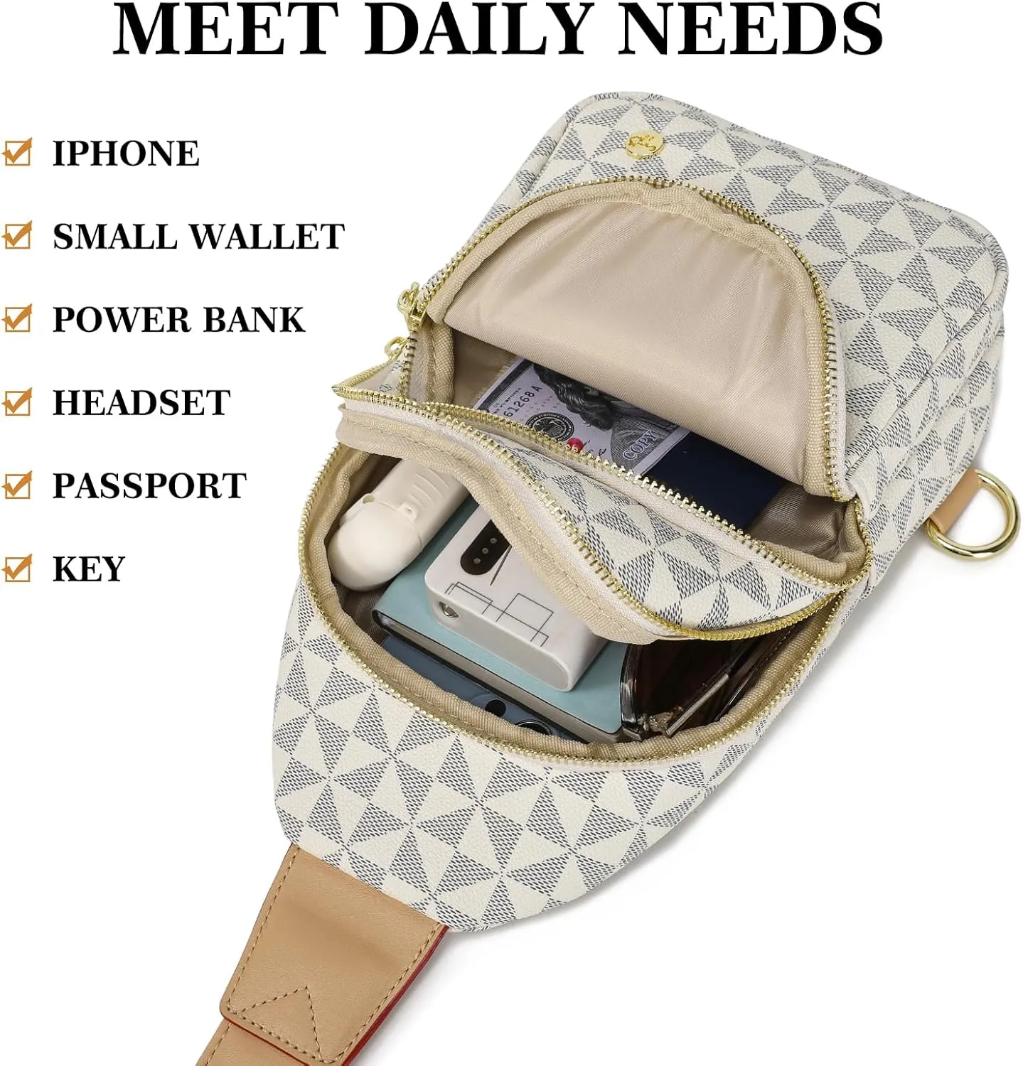 INICAT Crossbody Sling Bags Fanny Packs Leather Purses Chest Bag for Women