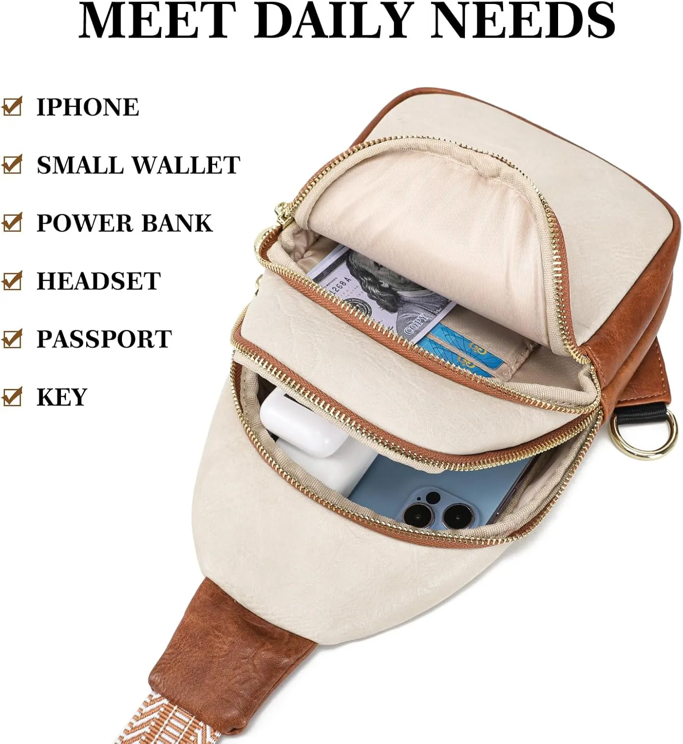 INICAT Crossbody Sling Bags Fanny Packs Leather Purses Chest Bag for Women