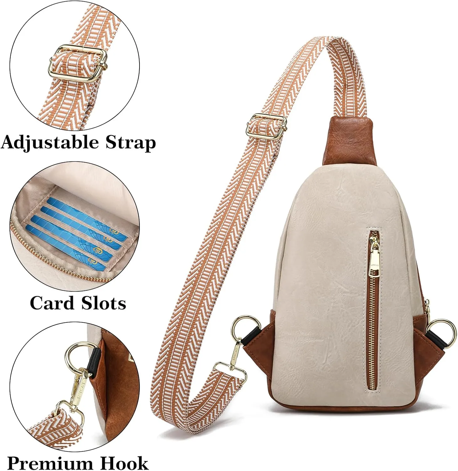 INICAT Crossbody Sling Bags Fanny Packs Leather Purses Chest Bag for Women