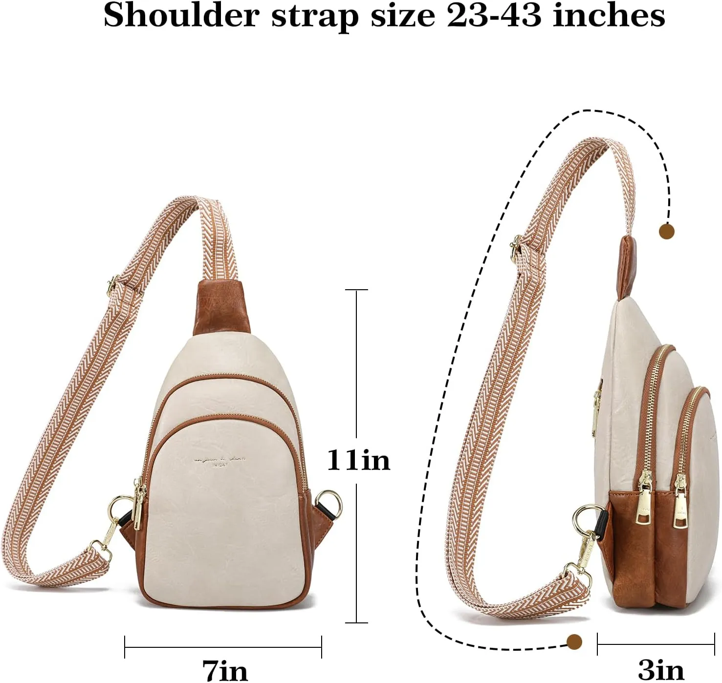 INICAT Crossbody Sling Bags Fanny Packs Leather Purses Chest Bag for Women