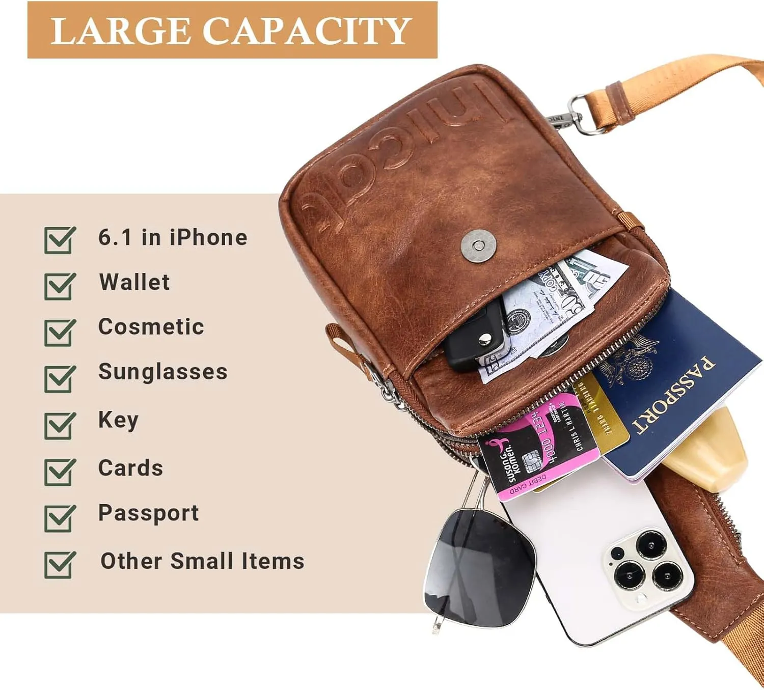 INICAT Small Crossbody Sling Bags Travel Fanny Packs Purse for Women