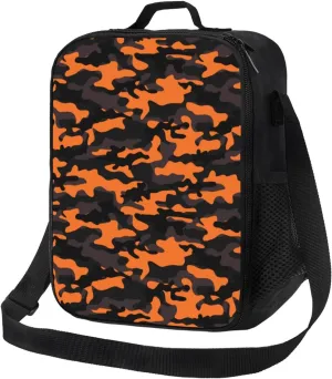 Insulated Lunch Bags for Women Men Work - Orange Black Camouflage Adult Lunch Box for Women Men, Soft Cooler Bag Insulated, Small Lunch Tote Bag with Adjustable Shoulder Strap