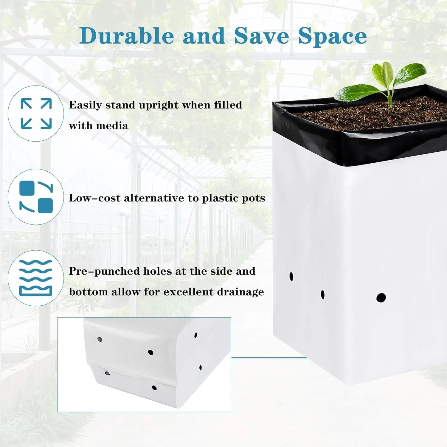 iPower 150-Pack 2 Gallon Grow Bags Black and White Panda Film Containers for Plants, Seedling and Rooting, Square Shape