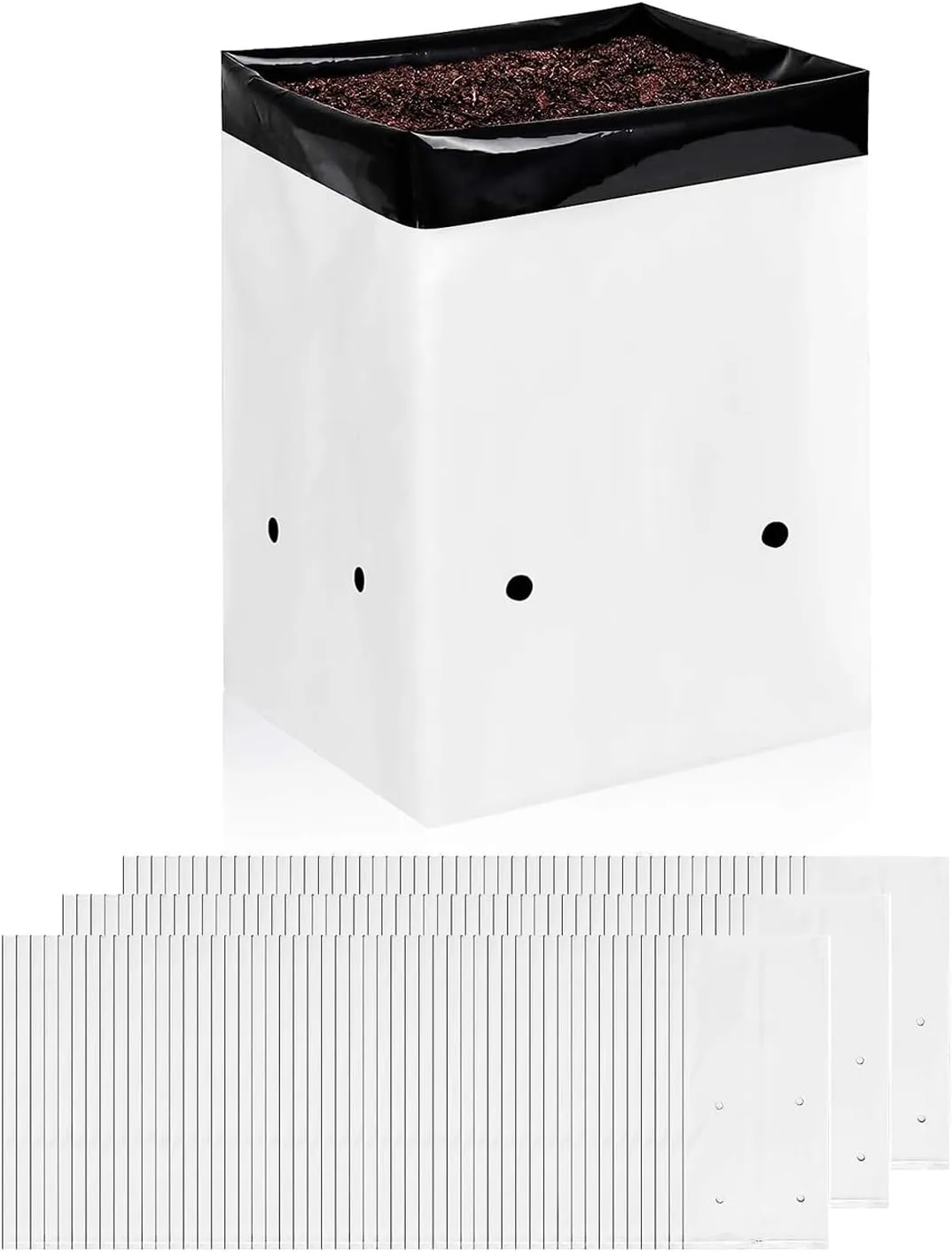 iPower 150-Pack 2 Gallon Grow Bags Black and White Panda Film Containers for Plants, Seedling and Rooting, Square Shape