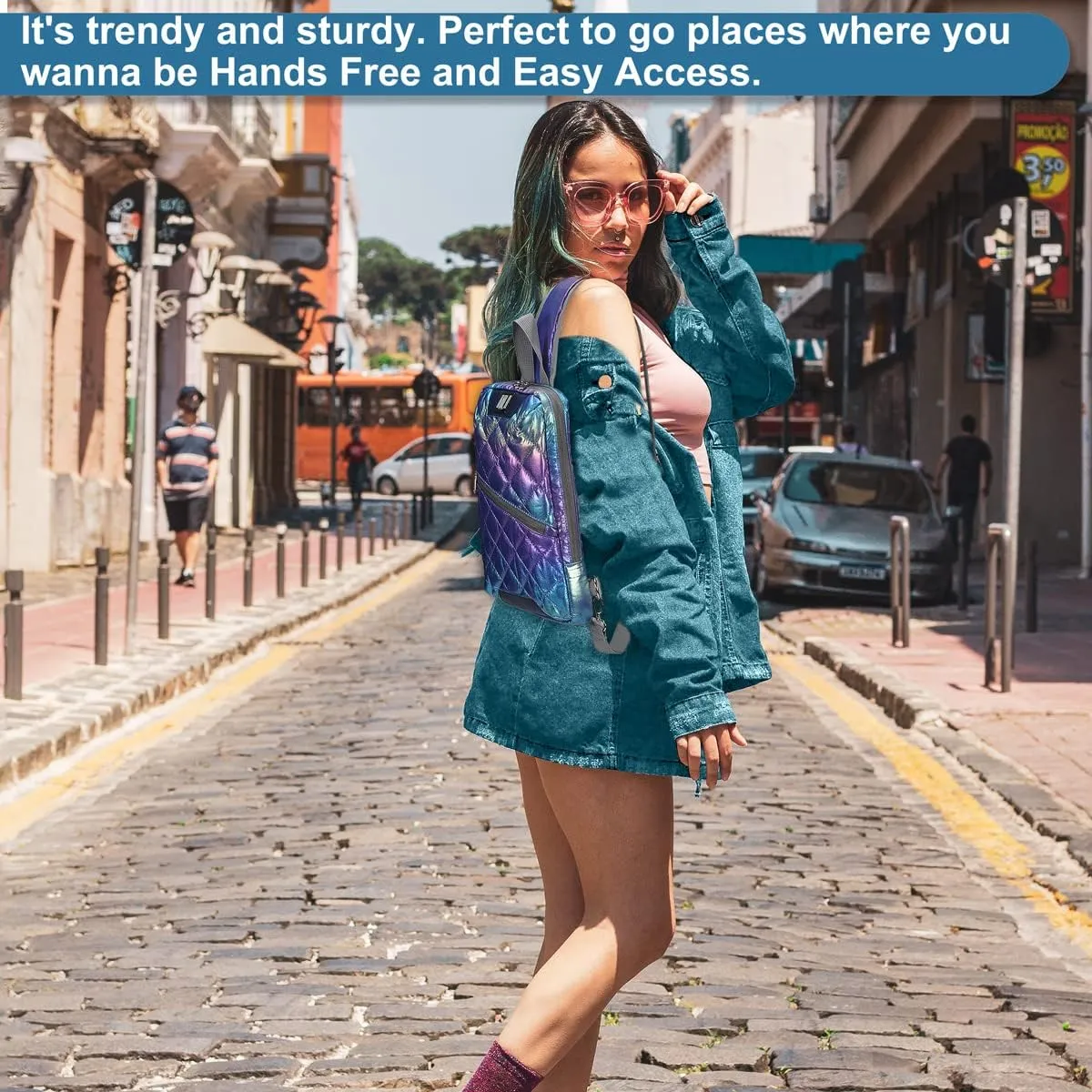 Iridescent Crossbody Shoulder Puffer Backpack for Women Men, Travel Hiking Small Chest Bag Daypack