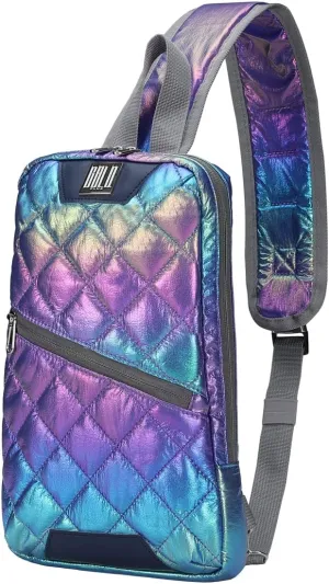 Iridescent Crossbody Shoulder Puffer Backpack for Women Men, Travel Hiking Small Chest Bag Daypack