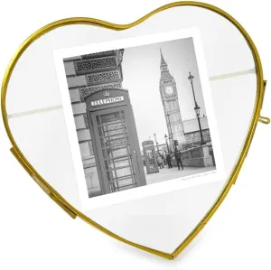 Isaac Jacobs (4"x4" Vintage Style Heart-Shaped Brass and Glass Ornament Frame with Locket Closure (Vertical Frame) (Antique Gold), Metal Floating Frame, Made for Tabletop Display