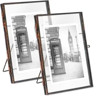 Isaac Jacobs 4x6 (2-Pack), Antique Bronze, Vintage Style Brass and Glass, Metal Floating Picture Frame (Vertical) with Locket Closure, for Photos, Art, & More, Tabletop Display (4x6 Antique Bronze)