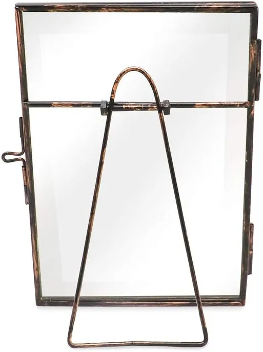 Isaac Jacobs 4x6 (2-Pack), Antique Bronze, Vintage Style Brass and Glass, Metal Floating Picture Frame (Vertical) with Locket Closure, for Photos, Art, & More, Tabletop Display (4x6 Antique Bronze)