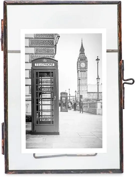 Isaac Jacobs 4x6 (2-Pack), Antique Bronze, Vintage Style Brass and Glass, Metal Floating Picture Frame (Vertical) with Locket Closure, for Photos, Art, & More, Tabletop Display (4x6 Antique Bronze)